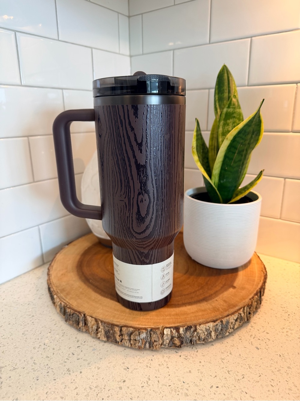 40 oz Wood Grain Stanley Quencher Protour Tumbler with flip top lid - Dark Brown - Picture 7 of 7
